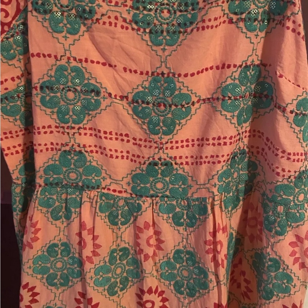 Oliphant Phoenix Rose Maxi Dress Sleeveless Coral Boho Print Womens M - Picture 13 of 16